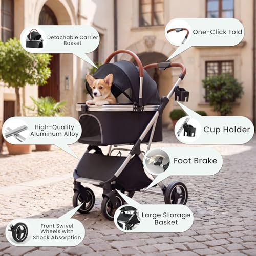 Dog Strollers for Small Medium Dogs Cats 44 lbs (Black)