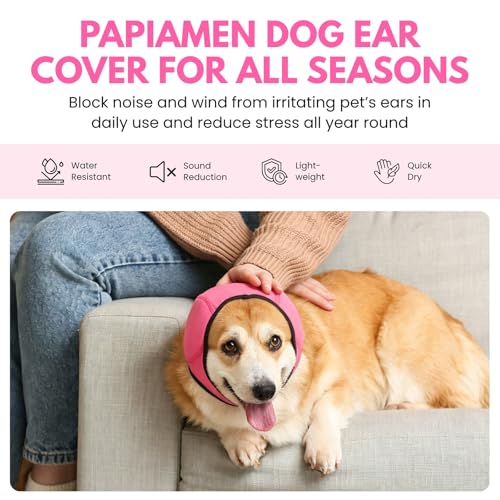 Waterproof Ear Covers for Bath & No Flap Ear Wraps for Dogs (A-PINK / L(Head Circle:20-24))
