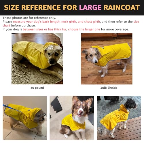 Dog Raincoat Waterproof Dog Rain Jacket with Clear Hooded (Yellow / Large)