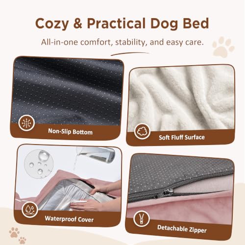 Waterproof Orthopedic Dog Beds for Large Sized Dog (36.0"L x 27.0"W x 8.0"Th / Pink)