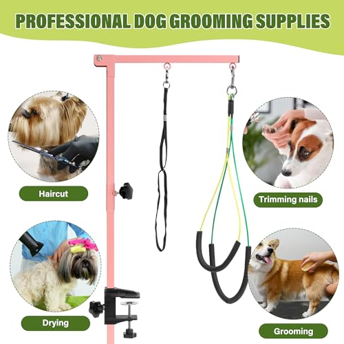 Dog Grooming Arm with Pet Grooming Hammock (Pink)