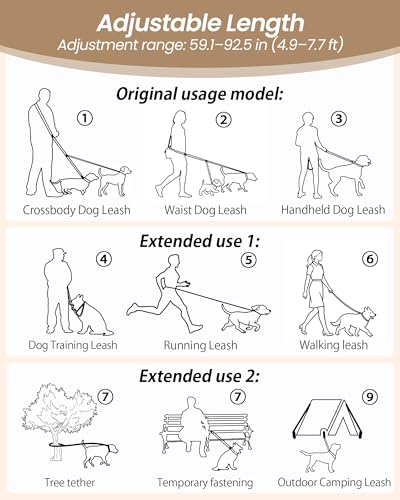 3-in-1 Double Dog Leash, Hands-Free Convertible Leash for 1 or 2 Dogs (Brown)