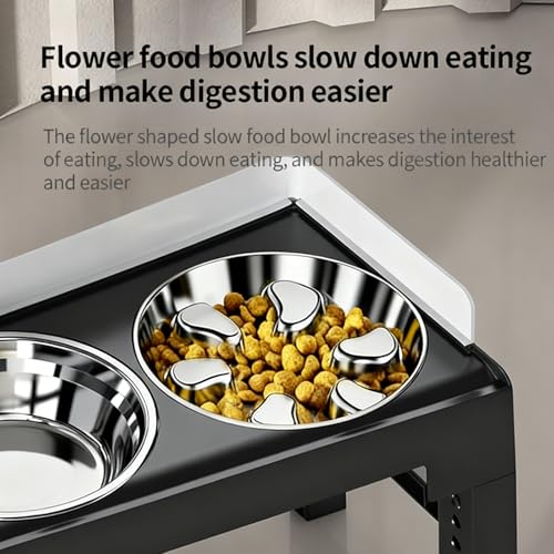 Elevated Dog Bowls with Stainless Steel Slow Feeder Bowl for Medium and Large Dogs (1 Stainless Slow Feeder & 1 Stainless Bowl / Grey)