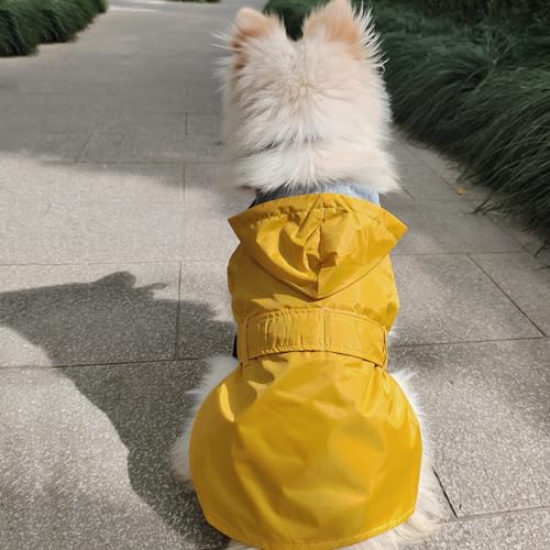 Dog Raincoat Dog Rain Jacket Hooded Poncho Waterproof Pet Rain Suit Double (Yellow / XL:Back Length 13-15.5")