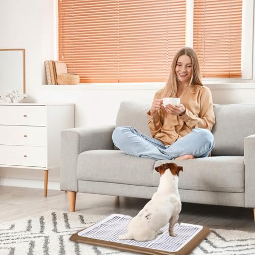 Dog Pee Pad Holder Potty Tray Portable Dog Litter Box Toilet Training for Indoor Outdoor Small Medium Large Pet Puppy (Coffee / 25.59 x 18.9 Inches)