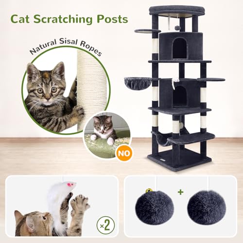 66in Corner Cat Tree Tower for Indoor Large Cats (66inch / Dark Gray)