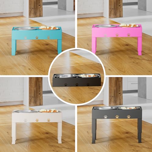 Elevated Dog Bowls with 2 Stainless Steel Bowls (For Medium Large Dogs / Black)