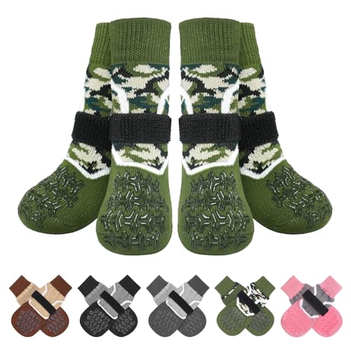 Dog Socks to Prevent Licking Paws for Hot (Reflective Camouflage Green / L(Pack of 4))