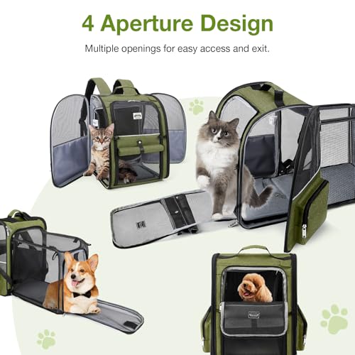 Large Cat Backpack Carrier Expandable Pet Carrier Backpack for Small Dogs Medium Cats Fit Up to 18 Lbs (Dark Green)