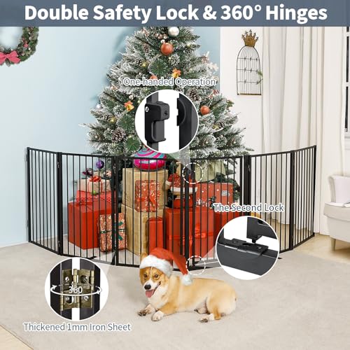 Metal Freestanding Dog Gates with Door for Outdoor Indoor (Black / 【6 Panels with Door】 24''H*120''W)