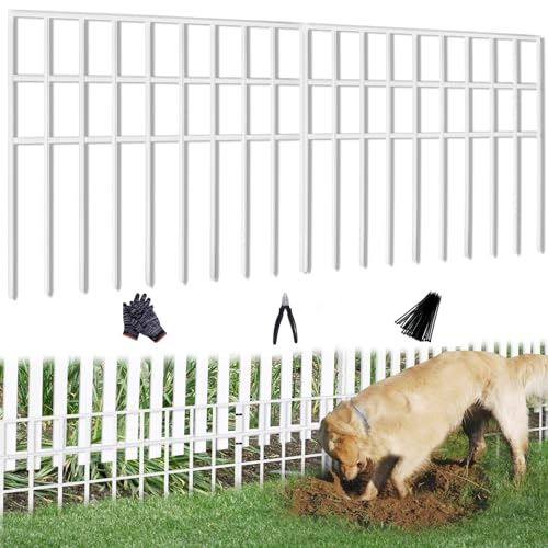42.5ft(L) x 13in(H) Animal Barrier Fence, 30 Panels No Dig Garden Fence for Dog Rabbit, Rustproof Anti Digging Barrier, Garden Edging Border Ground Defense for Outdoor, Yard, Patio, White (White / 30 Panels, 42.5ft(L) x 13in(H))