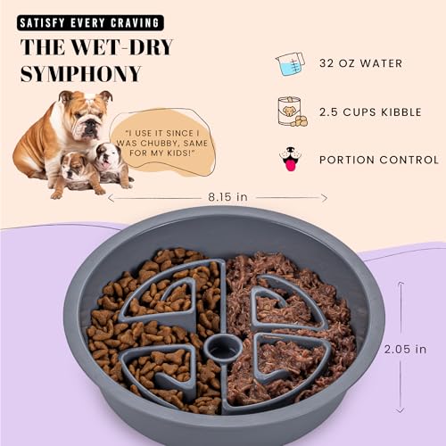 Slow Feeder Dog Bowls for Large Breeds Fits Raised Feeding Station (Slow Feeder Grey / 2.5 Cup - Fit 7.5-7.7'' Feeder Holes)