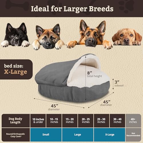 Cozy Cave Dog Bed (45.0"L x 45.0"W x 8.0"Th / Heather Gray)