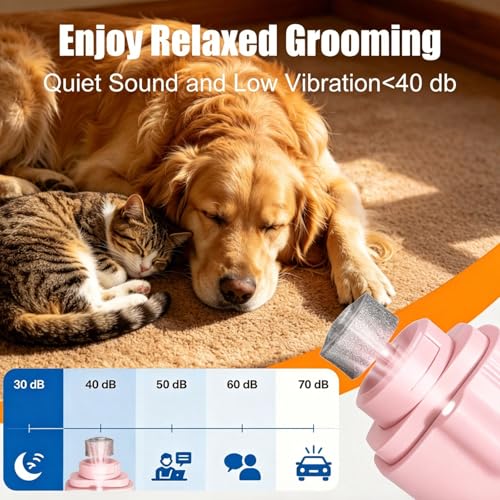 2-in-1 Dog Nail Grinder & Dog Nail Clipper for Sensitive Pets (Pink)