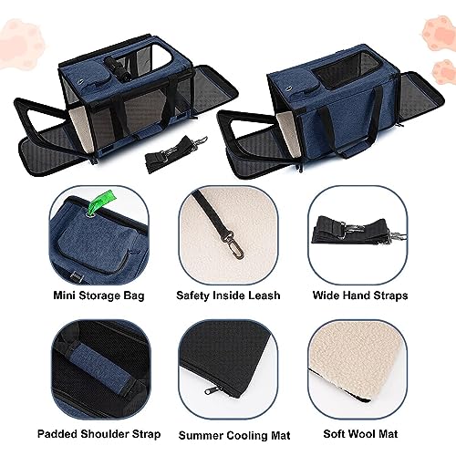 Medium Cat Carrier Large Cat 15 lbs+ Soft Pet Car Cage Small Puppy (Navy / 18.1"L x 11.8"W x 11.8"H)