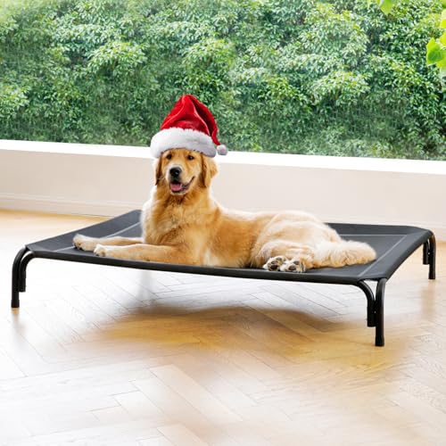 Elevated Dog Bed Raised Outdoor Dog Cot for Large Dogs (L-43.3"L×31.9"W×7.9"Th / Black)