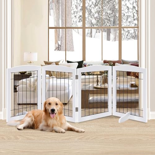 4 Panel Freestanding Wooden Dog Gate (30"Height-4 Panel / White)