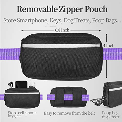 Hands Free Dog Leash with Zipper Pouch (Purple / Large)