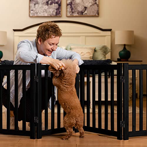 Wooden Free Standing Dog Gate 80" W x 24" H (Black / 80"W x 24"H)