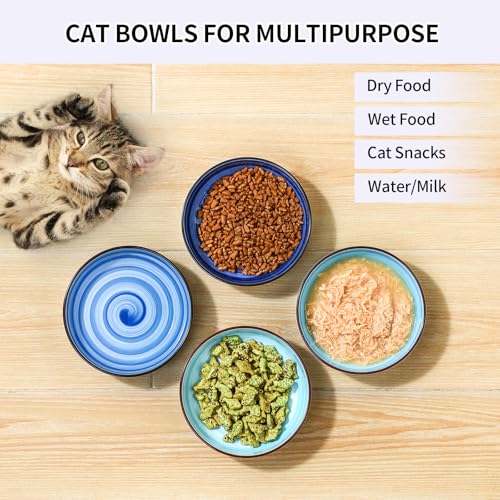 5.6 Inch Ceramic Cat Bowls Set of 4 (5.6 Inch, Set of 4 / Gradient Blue)