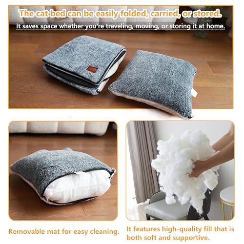 Cat Bed for Indoor Cats (Dark Grey / M:(15.6"×15.6"×14"))
