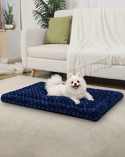 Washable Dog Bed Mat Medium Size Fluffy Pet Crate Pad 30x19 (Blue / 30.00" x 19.00" x 1.50")