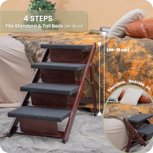 Wooden Pet Stairs (4 Steps – For Standard & High Beds (23–31 in) / 31.5" L x 17.2" W x 25.0" H)