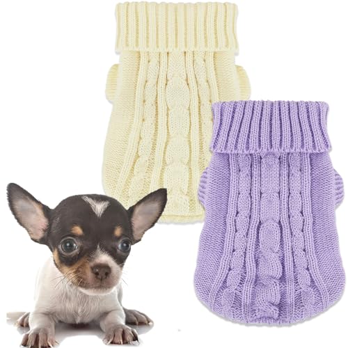 2 Pack Dog Sweaters for Small Dogs (Medium / Purple-Beige)