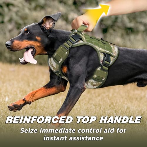 Tactical Dog Harness for Large Dogs (Green&Camo / Large: 45-80 lbs (Chest:27-37",Neck:19-25"))