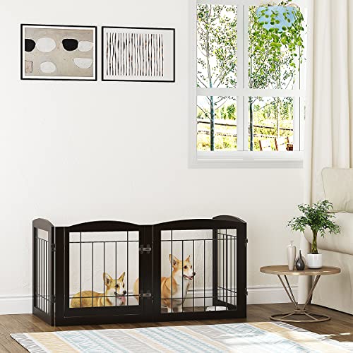 Dog Gate Indoor with Door (Espresso / 【4 Panels with door】80"W x 24"H)