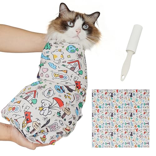 Cat Grooming Wrap for Nail Trimming (L-27.6in ( Weight:＜ 17lbs ) / Cartoon)