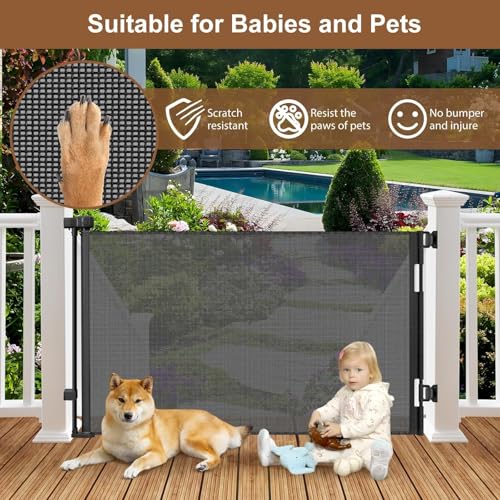 100" Wide Weatherproof Outdoor Retractable Baby Gates (Black / 35" X 100")