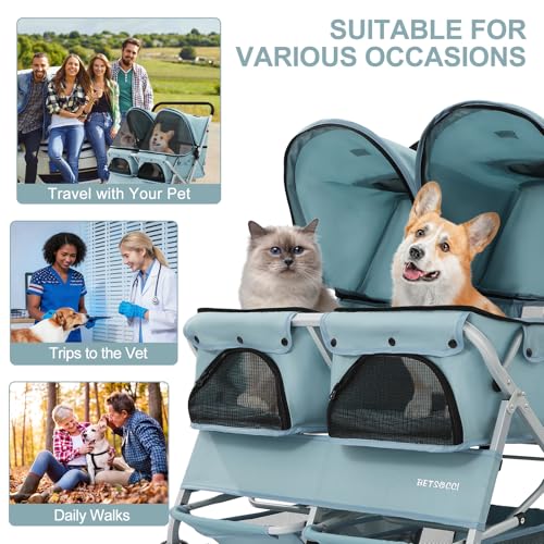 Double Pet Stroller for 2 Small Dogs & Cats (Light Blue)