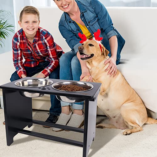 Elevated Dog Bowl Stand with 2 Stainless Steel Bowls (X large-14"tall,48 Oz bowl / Black)