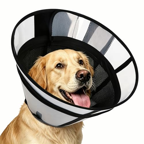 Soft Transparent Dog Cone Collar (L (Neck: 14.17-16.54") / Black)