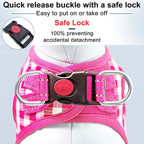 Dog Harness Step (Pink Checkered / Small (Chest 11.5''-14'', Weight 8-11 lb))