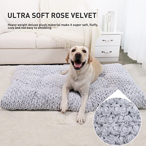 Washable Dog Bed Medium Size Dog Crate Bed Plush Pet Mat 35"x23" Gray (Grey / 35.0"L x 23.0"W x 3.5"Th)