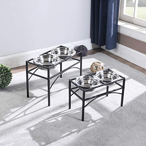 Elevated Dog Bowls Raised Pet Feeder Cat Food Water Diner Stand Set (L/13.8" Height)