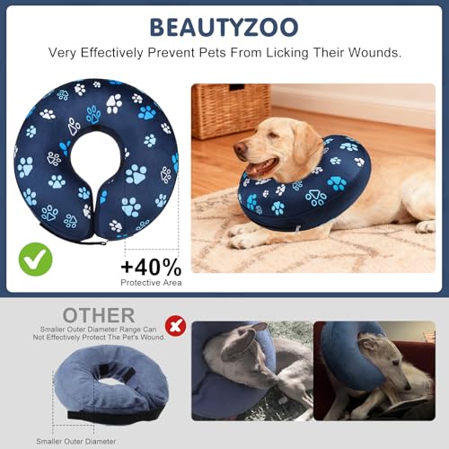 Dog Cone Collar Alternative After Surgery (Navy Blue Paw / M(Neck:13"-16"))
