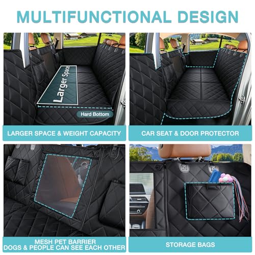 Waterproof Hard Bottom Car Seat Cover for Dogs with 2 Dog Seat Belts (Hard Bottom Black / Standard)