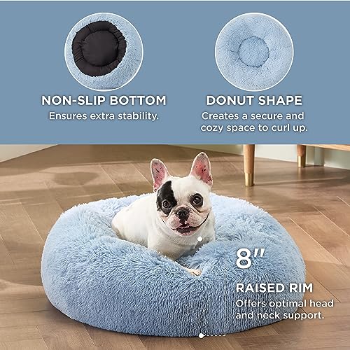 Calming Small Dog Bed Donut Washable Cat＆Puppy Bed (23"L x 23"W x 8"Th / Light Blue)