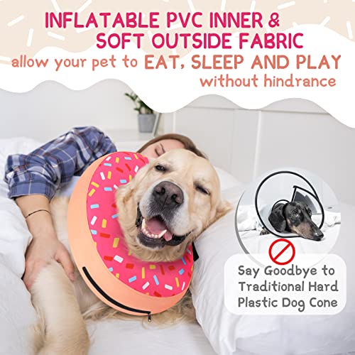 Inflatable Dog Cone Collar for Large Medium Small Dogs (Donut Pink / M(Neck 9"-12.5"))