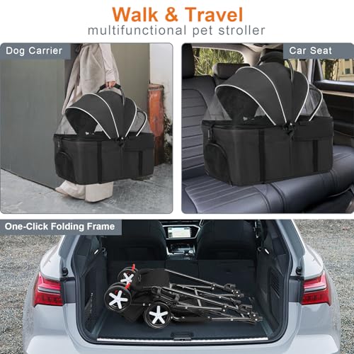3 in 1 Pet Dog Stroller for Small Medium Dogs 10 (Black)
