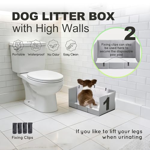 Dog Litter Box Indoor High Walls (Grey / Small for Dog＜ 15" Length)