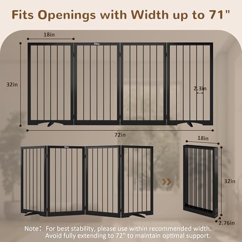 32" Extra Tall Free Standing Dog Gate Indoor (Black / 4-Panel, 32"Tall)