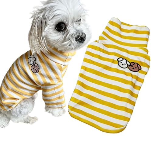 Turtleneck Dog Shirt Cute Doggie Embroidery Super Soft Dog Sweatshirt Stretchy Striped Puppy Pullover for Cats Small Medium Large Dogs (Yellow Striped / Large)