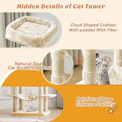 66 Inch Cat Tree Tower for Indoor Cats and Kittens (Beige / 66 IN)