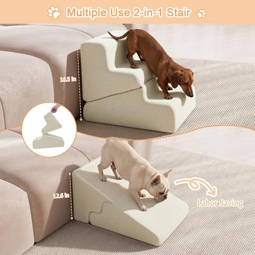 Dog Ramp for Bed (Beige / Standard 3 Step)