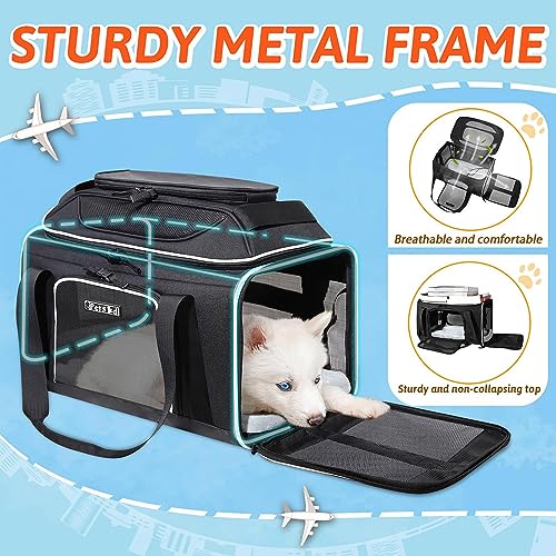 Top Expandable Small Pet Carrier 17"x12"x8.5" Airline Approved (17.0"L x 12.0"W x 8.5"H / Black)