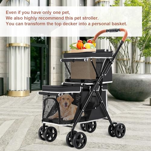 Double Pet Stroller for 2 Dogs & Cats (Black)